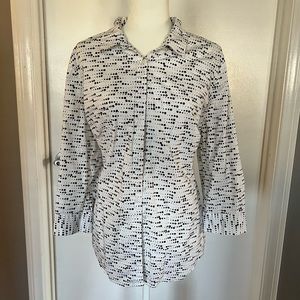 Black and white print button blouse